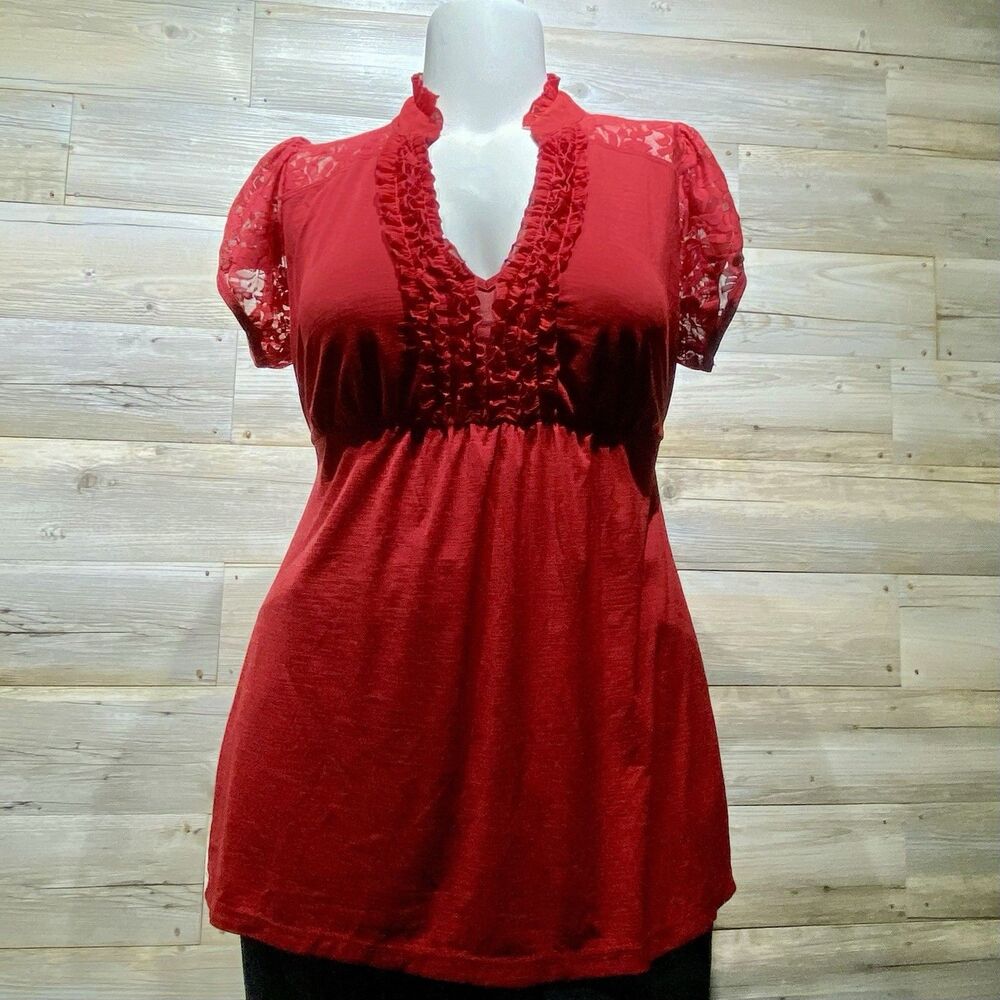 Red Babydoll Top Tie Back Size 2X (Fits Like LARGE) Y2K Lace Ruffles Whimsigoth